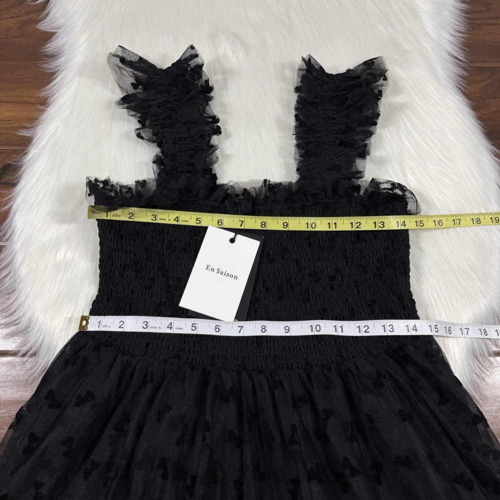 En Saison Women's Size Medium‎ Black Embroidered Bows Casey Flutter Mini Dress - Picture 5 of 12